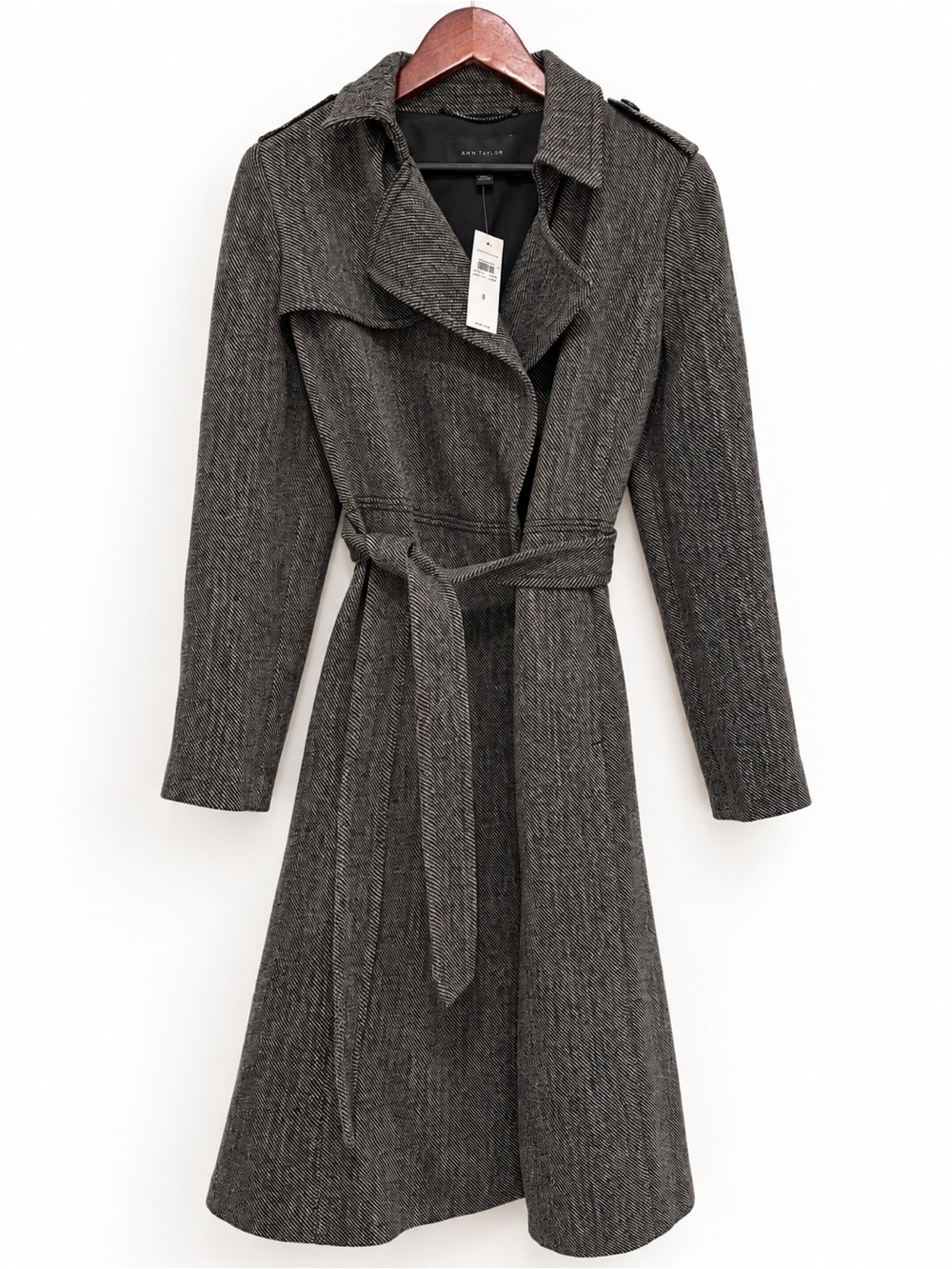 NWT Ann Taylor Herringbone Belted Trench Coat Size 8